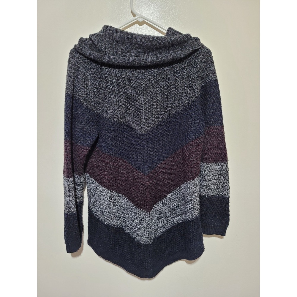 Fortune + Ivy Cowl Neck Sweater Womens Large Multi Color Chevron Knit - Picture 2 of 5